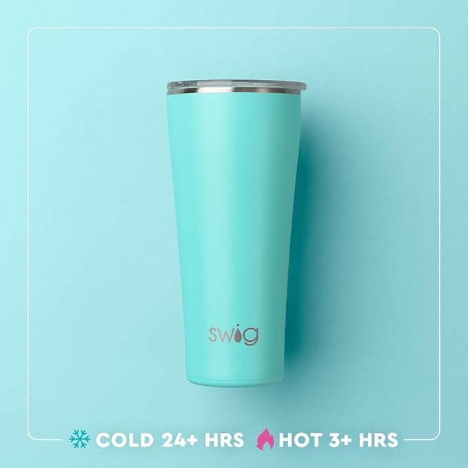 Swig Life 32oz Insulated Tumbler, Travel Coffee Tumbler with Lid, Cup Holder Friendly Travel Coffee Mug, Stainless Steel with Lid (Diamond White)