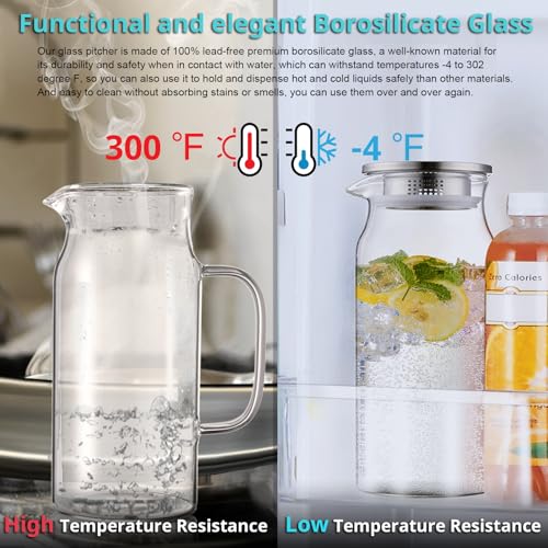 2 Liter 68 oz Glass Pitcher with Lid and Handle