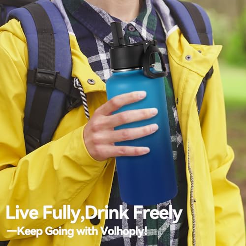 32 oz Water Bottles Bulk 2 Pack with Straw Lid & Spout Lid (2 Count)