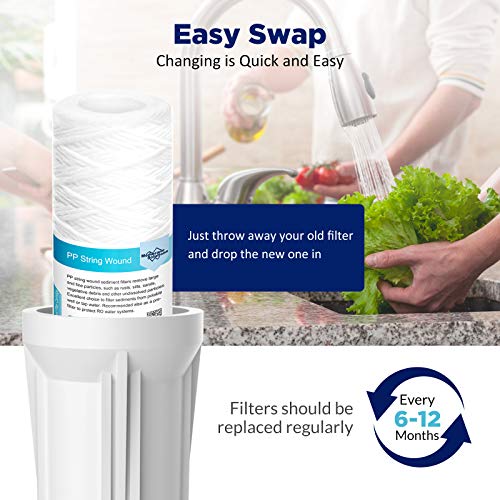 5 Micron 10"x2.5" String Wound Whole House Water Filter Replacement Cartridge Universal Sediment Filters for Well Water (6 Count)