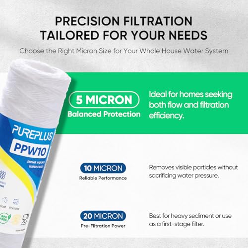 5 Micron 10"x2.5" Whole House String Wound Sediment Filter for Well Water (4 Count)