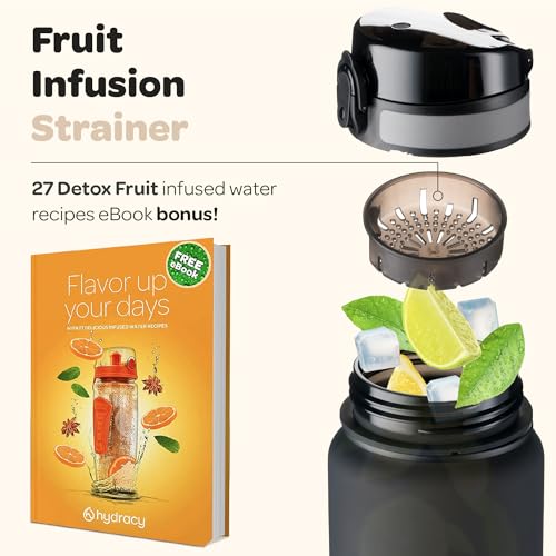Motivational Water Bottle with Time Marker & Fruit Infuser 32 oz
