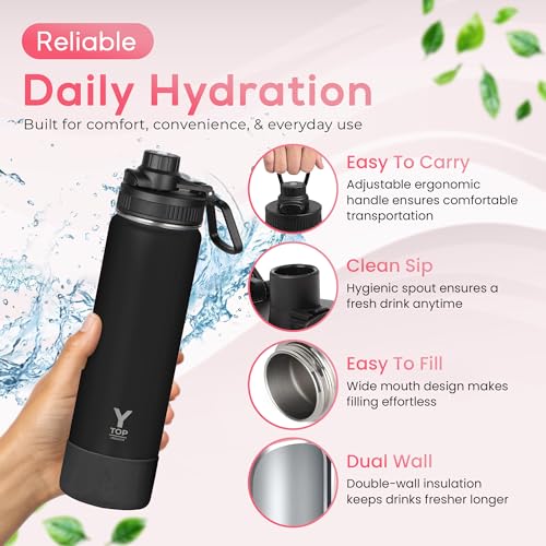 Y TOP 24 oz Insulated Water Bottle Leak Proof Spout Lid Fits in Car Cup Holder