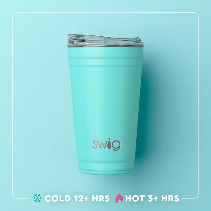 Swig Life 24oz Party Cup, Stackable Insulated Travel Coffee Tumbler with EZ Slider Lid, Cup Holder Friendly, Stainless Steel 24 oz Tumbler, Reusable Coffee Mug (Hydrangea)
