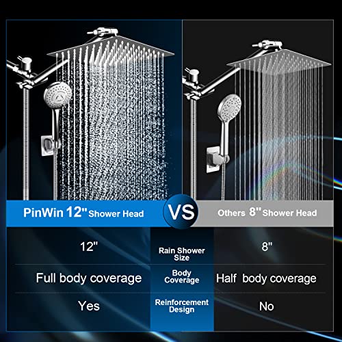 Modern 12" Large Square Rain Showerhead with 5 Modes Handheld Showerhead Combo