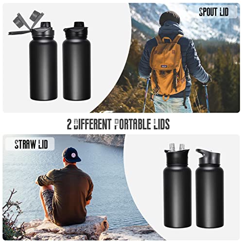 32 oz Insulated Water Bottle with Straw Lid & Wide Mouth Lids