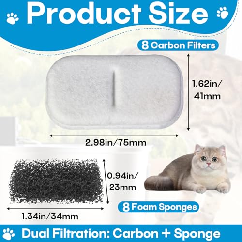 8 + 8 Pack Cat Water Filters Replacement for 108Oz (8 Count)