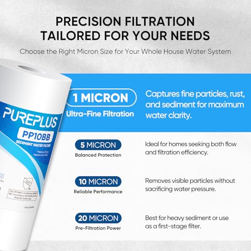 1 Micron 10" x 4.5" Whole House Sediment Home Water Filter Replacement Cartridge for RFC (2 Count)