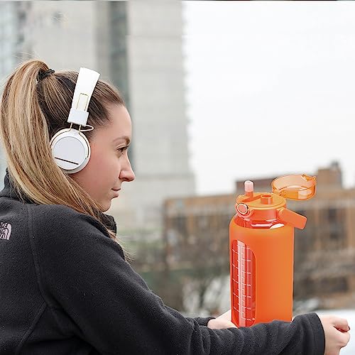 64 oz Glass Water Bottle with 2