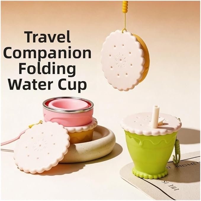 255ml Portable Silicone Foldable Coffee Cup, Scalable Mug for Travel, Kitchen and Outdoor Use(Yellow-with straw)