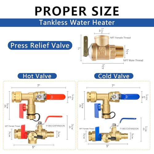3 4 Inch GUOFIS IPS Tankless Water Heater Valve Kit with Pressure Relief Valve (30 Count)