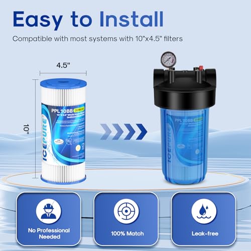 20 Micron 10" x 4.5" Whole House Extra Coarse Pleated Sediment Filter for Well Water (3 Count)