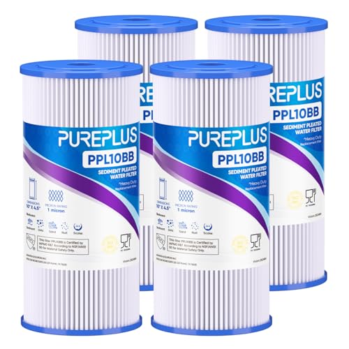 1 Micron 10" x 4.5" Whole House Pleated Sediment Filter for Well Water (4 Count)