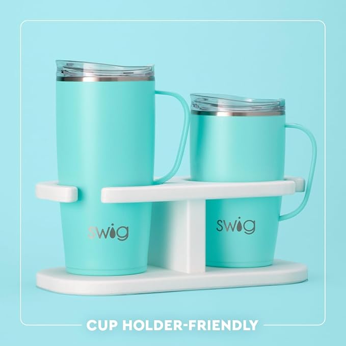 Swig Life 22oz Travel Mug, Insulated Tumbler with Handle and Lid, Travel Coffee Mug, Cup Holder Friendly, Stainless Steel 22 oz Tumbler, Reusable Insulated with Lid (Brite Stripe)