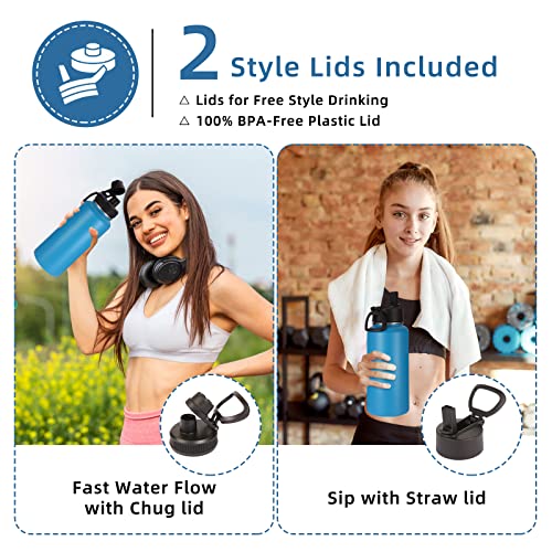 32 oz Insulated Water Bottles Bulk 2 Pack with Straw Lid & Spout Lid