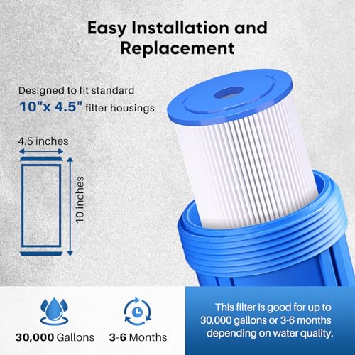 1 Micron 10" x 4.5" Whole House Pleated Sediment Filter for Well Water (3 Count)