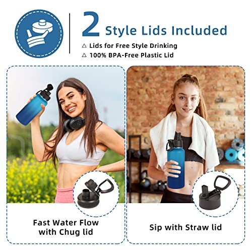 32 oz Water Bottles Bulk 4 Pack with Straw Lid & Spout Lid (4 Count)
