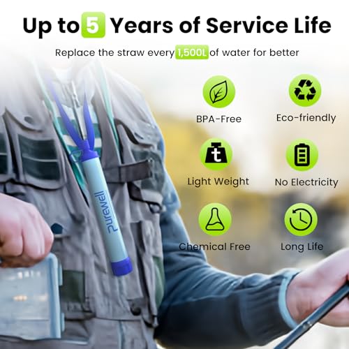 Outdoor Water Filter Personal Water Filtration Straw Emergency Survival Gear Water Purifier for Camping Hiking Climbing Backpacking (6 Count)