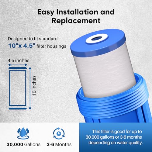 5 Micron 10" x 4.5" Whole House FXHTC Sediment and Carbon Water Filter Replacement Cartridge for GXWH40L (4 Count)