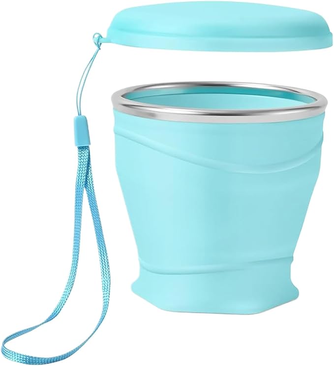 Foldable Cup with Lid | Silicone Portable Drinking Cups,Water Bottle for School | for Camping Backpacking Outdoors Travel Women Men Kids Family