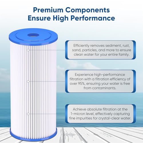 1 Micron 10" x 4.5" Whole House Pleated Sediment Filter for Well Water (4 Count)