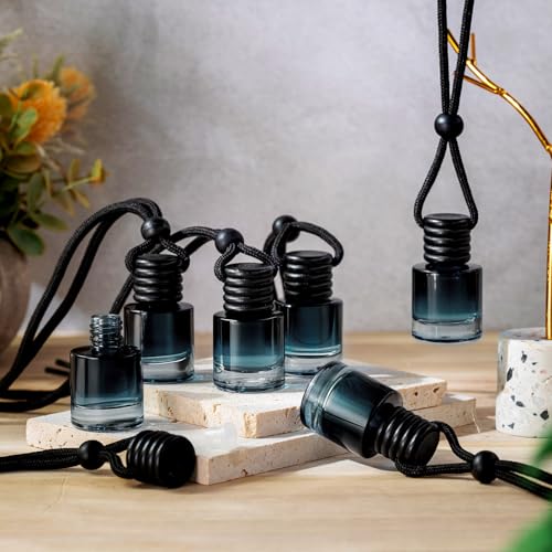 30 Pieces Hanging Car Diffuser Air Freshener Bottle Bulk Empty Glass Refillable Perfume Bottles Oil Diffuser Aromatherapy Pendant for Auto Interior Ornaments Decor (30 Count)