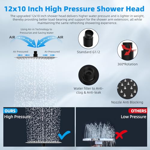 12'' Filtered Rain Shower Head with 16'' Extension Arm