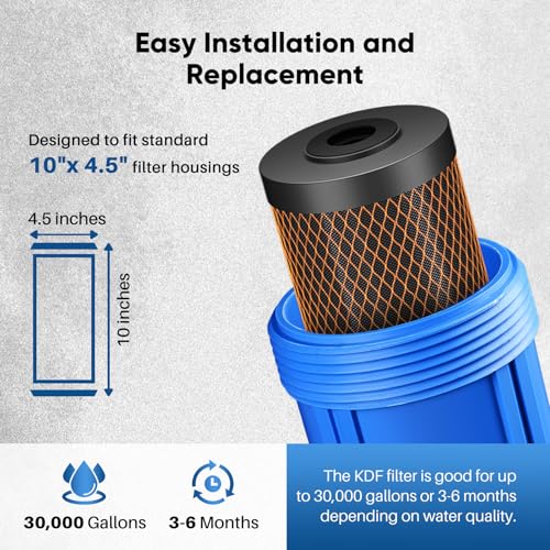 1 Micron 10" x 4.5" Whole House Coconut Shell Activated Carbon and KDF Water Filter (2 Count)