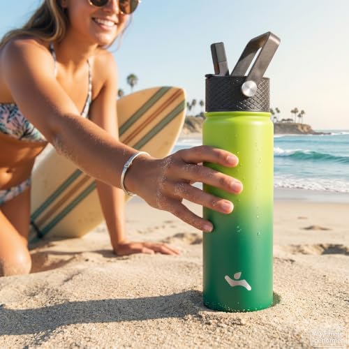 24 oz Insulated Stainless Steel Water Bottle with Straw Lid