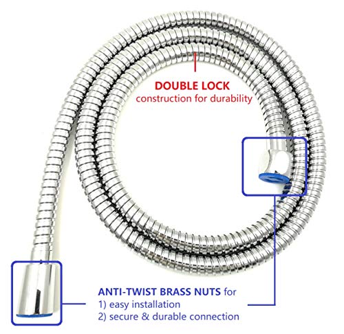 5 Inch 5 Function Dual Shower Head System with BRASS CONNECTOR and 5 Ft Stainless Steel Hose SS5459CCP
