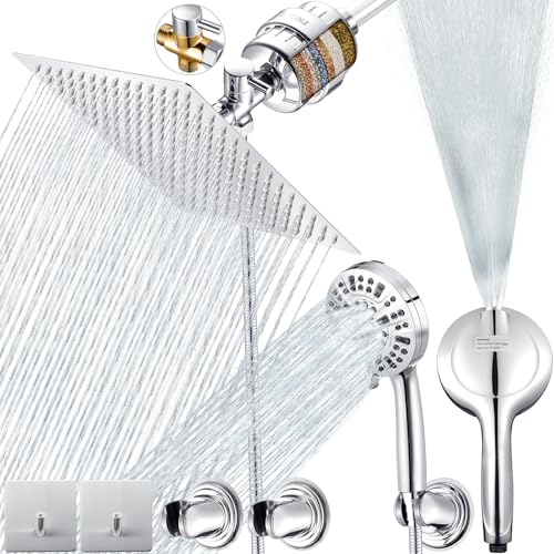 10" Dual Filtered Shower Head Showerhead Handheld Sprayer 20 Stage Water Filter Diverter 79" Hose Combo