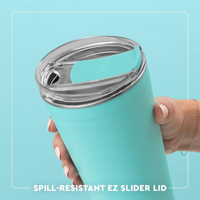 Swig Life 24oz Party Cup, Stackable Insulated Travel Coffee Tumbler with EZ Slider Lid, Cup Holder Friendly, Stainless Steel 24 oz Tumbler, Reusable Coffee Mug (Crimson)
