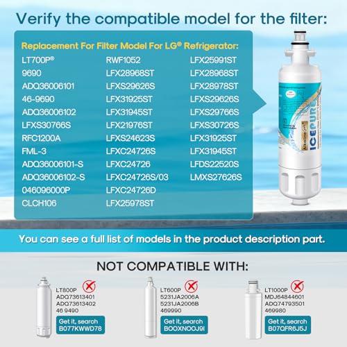 Alkaline ADQ36006101 Water Filter Replacement for LG LT700P (4 Count)