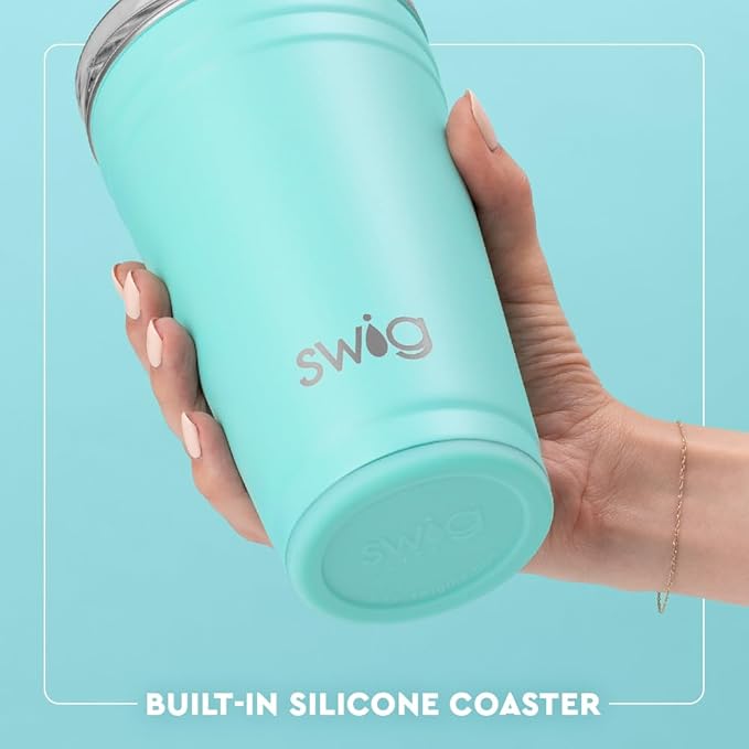 Swig Life 24oz Party Cup, Stackable Insulated Travel Coffee Tumbler with EZ Slider Lid, Cup Holder Friendly, Stainless Steel 24 oz Tumbler, Reusable Coffee Mug (Miss Independence)
