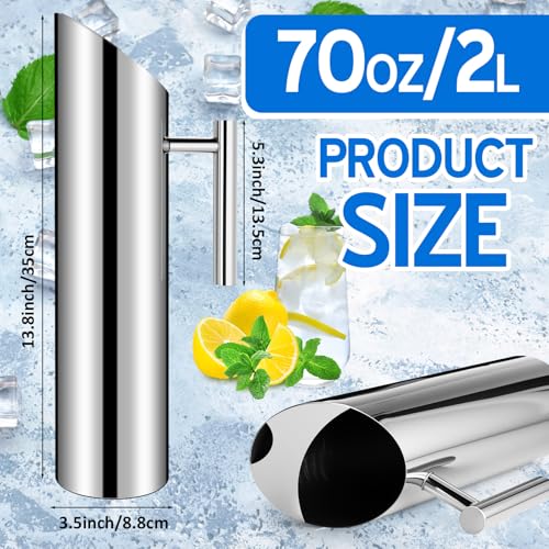 Stainless Steel Water Pitcher 70oz Modern Metal Pitcher with Ice Guard Silver Carafe Drink with Handle or Iced Hot Drink Tea Juice Coffee Beer