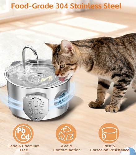 3.2L Cat Water Fountain Stainless Steel with 20 Filters Automatic Pet Water Fountain for Cats