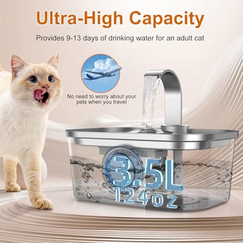 Automatic Stainless Steel Water Fountain for Cat & Dog in Nebula Gray 124oz (124 Fl Oz)