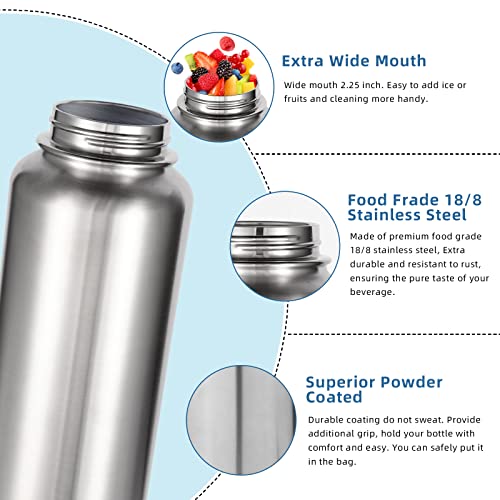 32 oz Insulated Water Bottle with Straw Lid and Spout Lid