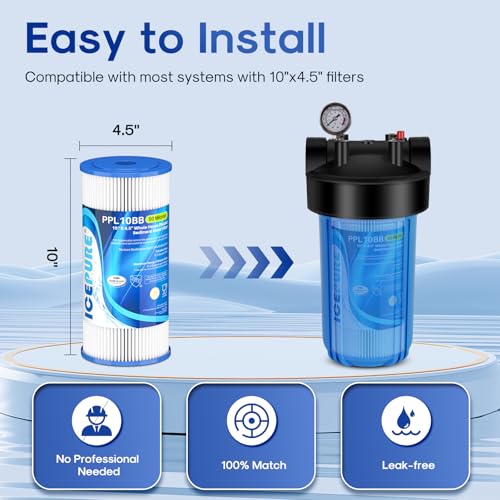 50 Micron 10" x 4.5" Whole House Extra Coarse Pleated Sediment Filter for Well Water (3 Count)