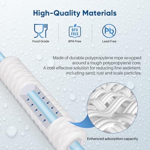 5 Micron 10"x2.5" Whole House String Wound Sediment Filter for Well Water (4 Count)