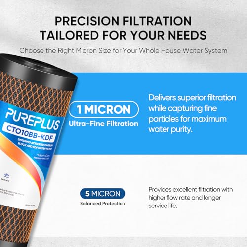 1 Micron 10" x 4.5" Whole House Coconut Shell Activated Carbon and KDF Water Filter (2 Count)