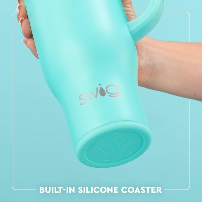 Swig Life 30oz Mega Mug, 30oz Tumbler with Handle and Straw, Large Insulated Tumblers, Cup Holder Friendly Travel Mug, Stainless Steel 30 oz Tumbler, Reusable Insulated Water Bottle (Brite Stripe)