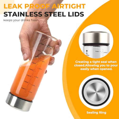 Wide Mouth Borosilicate Glass Juice Bottles 16oz 6 Pack with Lids