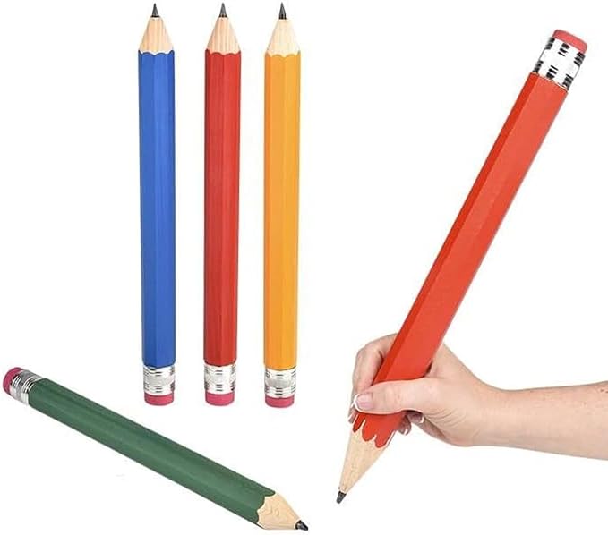Zugar Land Giant Pencil 15" (4 Colors Available: Orange, Yellow, Blue and Green) Real Wood. Already Sharpened. Large Wooden Jumbo Pencils with Pink Top Erasers (24 Pack in Display Box)