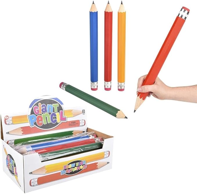 Zugar Land Giant Pencil 15" (4 Colors Available: Orange, Yellow, Blue and Green) Real Wood. Already Sharpened. Large Wooden Jumbo Pencils with Pink Top Erasers (Yellow (1 Pencil))