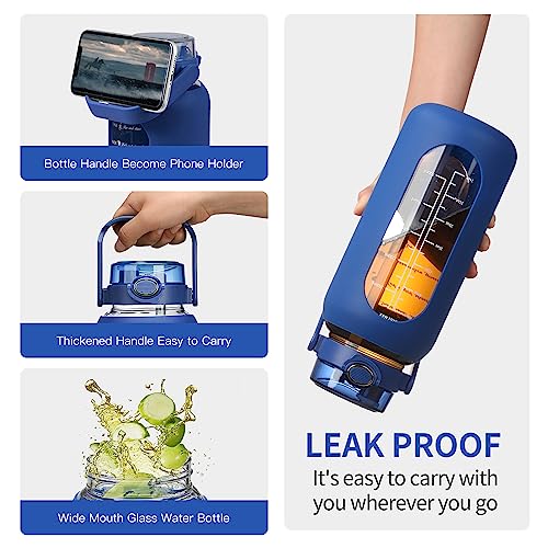 64 oz Glass Water Bottle with 2