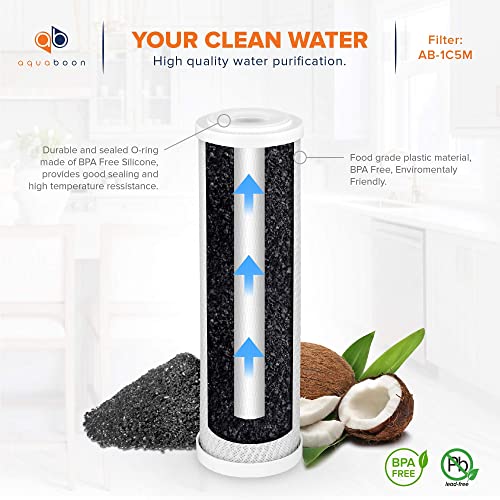 5 Micron 10 x 2.5 Carbon Block Water Filter Cartridge CTO Whole House Water Filter Replacement Compatible with WHKF (4 Count)