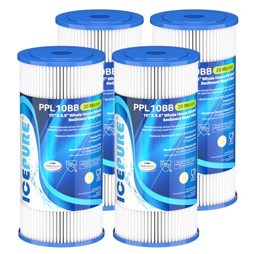 20 Micron 10" x 4.5" Whole House Extra Coarse Pleated Sediment Filter for Well Water (4 Count)