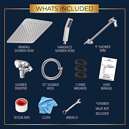 All Metal Shower Head 10" Dual Square Shower Head With Handheld Wand 71in Hose Set