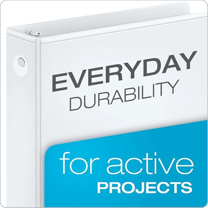 Cardinal Economy 3-Ring Binders, 3", Round Rings, Holds 625 Sheets, ClearVue Presentation View, Non-Stick, White, Carton of 12 (90651)
